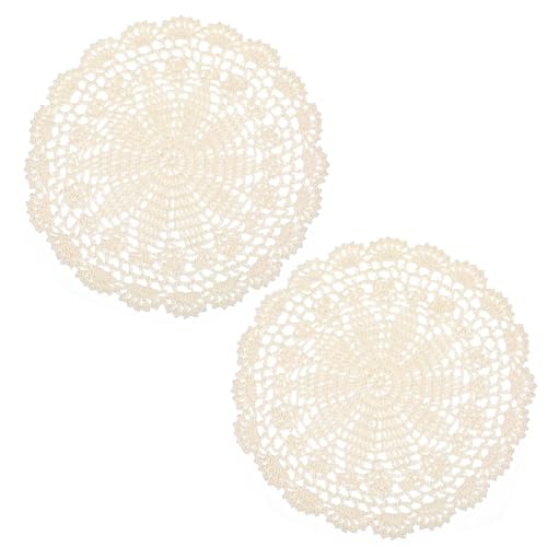 Tyqour Vintage Häkeldeckchen Matten, Spitzendeckchen 2 Stück Beige Rund Deckchen Häkeln Tischdecke Kleine Häkeln Handgemacht Untersetzer für Küche Esszimmer Party Café und Buchhandlung (24cm) von Tyqour