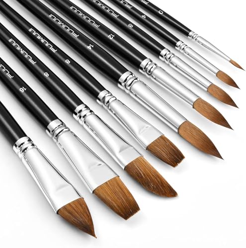 Kolinsky Aquarell-Pinsel-Set, 9-teilig, professionelle Zobelhaar, Aquarellpinsel für Künstler, spitze, runde Katzenzunge, oval, zum Waschen von Flach, Filbert für Aquarell, Gouache, Tinte, Malerei Kolinsky Aquarell-Pinsel-Set, 9-teilig, professionelle Zobelhaar, Aquarellpinsel für Künstler, spitze, runde Katzenzunge, oval, zum Waschen von Flach, Filbert für Aquarell, Gouache, Tinte, Malerei von Tyrkuiy