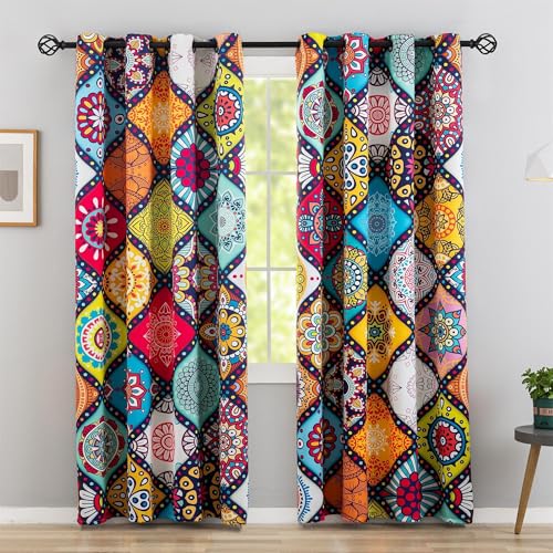 Tyrot Böhmische Verdunkelungsvorhänge für Schlafzimmer, 243,8 cm lang, 2 Paneele, Boho, buntes Mandala, wärmeisoliert, Raumverdunkelung, Fenstervorhänge, gemustert, verdunkelnde Vorhänge für von Tyrot