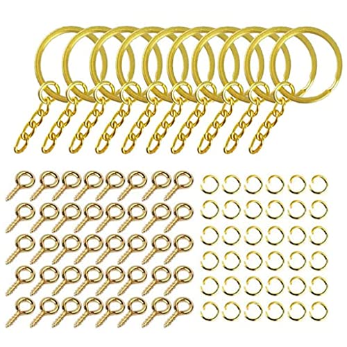 U/ D Schlüsselanhänger mit Kette, Sprungringe, Schraube, Ösenstifte, Set für DIY-Schlüsselanhänger, Basteln, 220 Stück (Gold) von U/ D