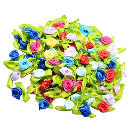 U/K 100PC Mini Satin Ribbon Rose Bud Blume MIT GRÜNEN BLÄTTERN NÄHEN Applique Craft DIY Dekoration Robust und praktisch von U/K