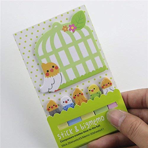 1 x Kreatives Vogel- und Käfigmuster, selbstklebende Notizen, klassifizierte Etiketten für Notizbücher, grün, hochwertige Qualität und kreativ von U-K