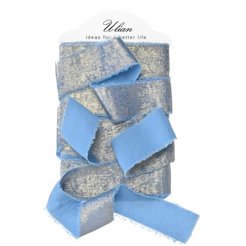 U-LIAN Chiffonband in Blau, metallisch, 3,8 cm x 16 m, goldfarben, Seide, Chiffon, Glitzer, schimmernd, handgefertigt, ausgefranste Bänder für Hochzeitseinladungen, Brautsträuße, Geschenke, U-LIAN Chiffonband in Blau, metallisch, 3,8 cm x 16 m, goldfarben, Seide, Chiffon, Glitzer, schimmernd, handgefertigt, ausgefranste Bänder für Hochzeitseinladungen, Brautsträuße, Geschenke, von U-LIAN