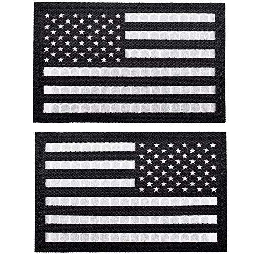 U-LIAN Reflektierender Aufnäher mit USA-Flagge, Infrarot, IR, taktischer Moralaufnäher, bestickt, amerikanische Flagge, Klettverschluss, Rückseite schwarz und weiß, 2 Stück von U-LIAN