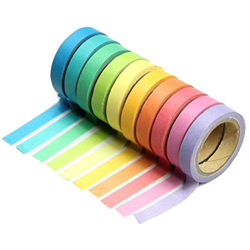 Dekoratives Klebeband, Washi-Tape, Abdeckband, Klebeband, für Scrapbooking, Basteln, Geschenk, bunte Aufkleber, Regenbogenfarben, Schule, Schreibwaren, 10 Stück von U-M