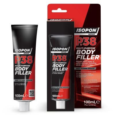 U-POL Isopon P38 Metallspachtelmasse, Grau, 100g Tube, Schnelltrocknend, für Kleine Dellen und Kratzer, Leicht zu Schleifen von U-POL