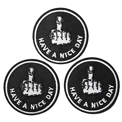 U-Sky Aufnäher zum Aufnähen oder Aufbügeln, 3 Stück "Have a Nice Day", Bügelbilder für Kleidung, Mittelfinger bestickte Applikationen für Weste, runde Patches für Jeans, schwarze Aufnäher für U-Sky Aufnäher zum Aufnähen oder Aufbügeln, 3 Stück "Have a Nice Day", Bügelbilder für Kleidung, Mittelfinger bestickte Applikationen für Weste, runde Patches für Jeans, schwarze Aufnäher für von U-Sky
