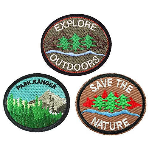 U-Sky Aufnäher zum Aufnähen oder Aufbügeln, Forest Park Ranger, zum Aufbügeln für Jacken, "Explore Outdoors Save The Nature", bestickte Patches für Rucksäcke, Abenteuer-Patches für Jeans, 3 von U-Sky