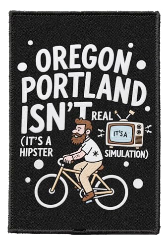 U-Sky Aufnäher zum Aufnähen oder Aufbügeln, Motiv: Portland Hipster, Parodie bestickt, Fahrrad & Retro-TV-Satire-Design, Oregon-Kultur, Humor für Jacken, Taschen, Hüte von U-Sky