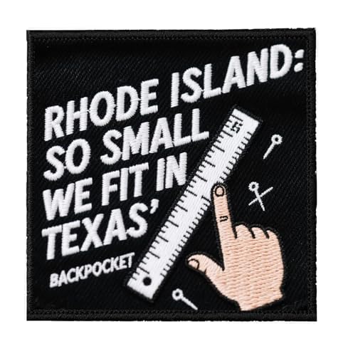 U-Sky Aufnäher zum Aufnähen oder Aufbügeln mit Sarkasmus, bestickt, Rhode Island, Größe Satire, passt in Texas' Backpocket Humor-Design, Lineal-Motiv, Schwarz und Weiß, Staatsstolz für Hüte, Taschen von U-Sky