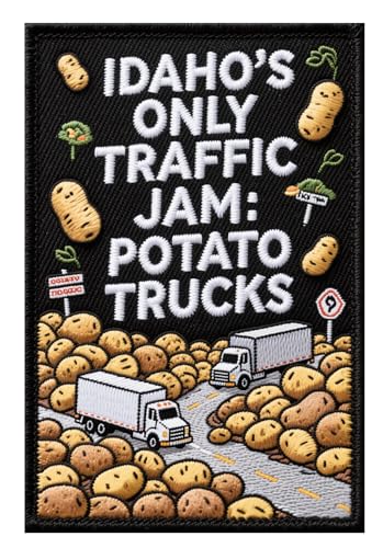 U-Sky Funny State Roast Patches, US States Sarkastic Embroidered Iron Ons for Hat, Jacket, Backpack, American Geography Humor Gifts (Idaho's Only Traffic Jam Potato Trucks) von U-Sky