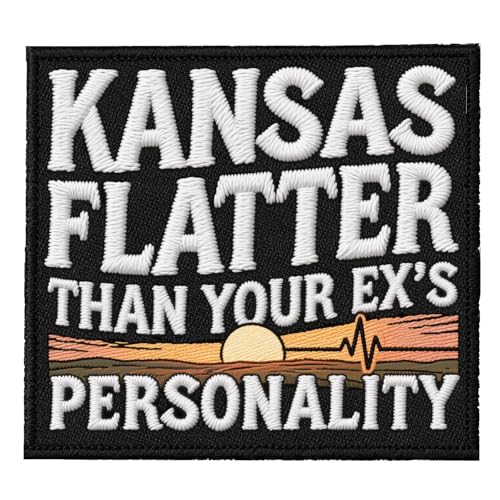 U-Sky Funny State Roast Patches, US States Sarkastic Embroidered Iron Ons for Hat, Jacket, Backpack, American Geography Humor Gifts (Kansas Flatter Than Your Ex's Personality) von U-Sky