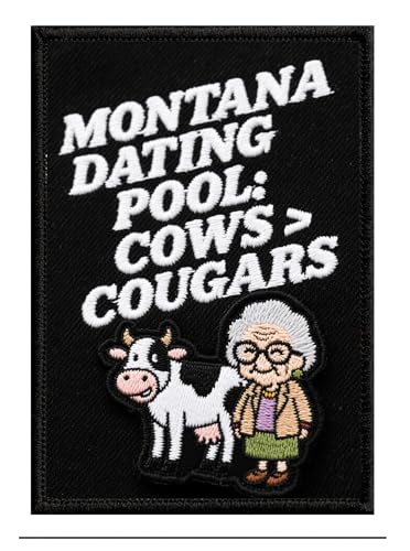 U-Sky Funny State Roast Patches, US States Sarkastic Embroidered Iron Ons for Hat, Jacket, Backpack, American Geography Humor Gifts (Montana Dating Pool Cows Cougars) von U-Sky