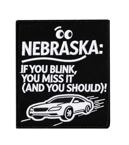 U-Sky Funny State Roast Patches, US States Sarkastic Embroidered Iron Ons for Hat, Jacket, Backpack, American Geography Humor Gifts (Nebraska if You Blink You Miss it and You Should) von U-Sky