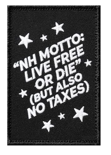 U-Sky Funny State Roast Patches, US States Sarkastic Embroidered Iron Ons for Hat, Jacket, Backpack, American Geography Humor Gifts (New Hampshire NH Motto Live Free or Die But Also No Taxes) von U-Sky