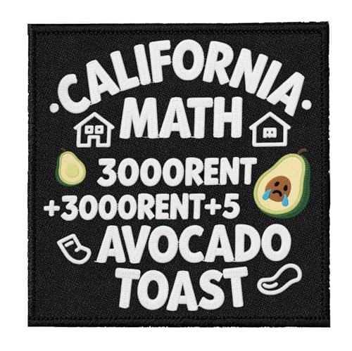 U-Sky Funny State Roast Patches, US States Sarkastic Embroidered Iron Ons for Hat, Jacket, Rucksack, American Geography Humor Gifts (California Math 3000rent 3000 Rent+5 Avocado Toast) von U-Sky