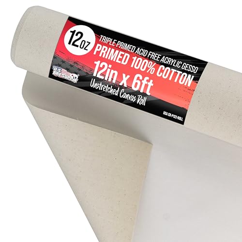 U.S. Art Supply Leinwandrolle, 30,5 cm breit x 2 m lang, ungedehnt, 100% Baumwolle, 340 g, dreifach grundiert, Gesso, säurefrei, professionelle Künstlerqualität, Öl- und Acrylgemälde, Wandbilder – von U.S. Art Supply