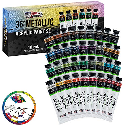 U.S. Art Supply Professionelles Set mit 36 Farben Metallic-Acrylfarbe, große 18-ml-Tuben – satte, lebendige Perlfarben für Künstler, Studenten, Anfänger – Leinwand, Porträtmalerei, Holz – Farbmischrad U.S. Art Supply Professionelles Set mit 36 Farben Metallic-Acrylfarbe, große 18-ml-Tuben – satte, lebendige Perlfarben für Künstler, Studenten, Anfänger – Leinwand, Porträtmalerei, Holz – Farbmischrad von U.S. Art Supply