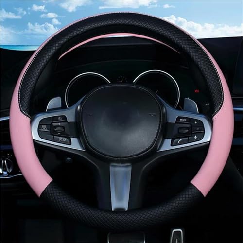 UAGFDFF Lenkradschoner Lederstreifen Sportliches Auto Ohne Innenrand Lenkradbezug Autozubehör Passend Für 14.5–15 Zoll Lenkradabdeckung(Black Pink) von UAGFDFF