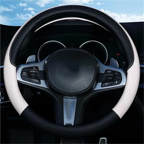 UAGFDFF Lenkradschoner Lederstreifen Sportliches Auto Ohne Innenrand Lenkradbezug Autozubehör Passend Für 14.5–15 Zoll Lenkradabdeckung(Black White) von UAGFDFF