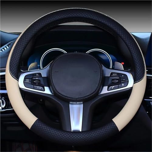 UAGFDFF Lenkradschoner Lederstreifen Sportliches Auto Ohne Innenrand Lenkradbezug Autozubehör Passend Für 14.5–15 Zoll Lenkradabdeckung(Schwarzbeige) von UAGFDFF