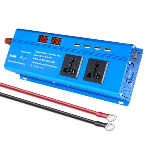 UAGFDFF Spannungswandler Wechselrichter 3000 W DC12 V Auf AC110 V/220 V Transformator Mit B Reine Sinwelle Universal//-Buchse Lade-Anzeige Reiner Sinus Wechselrichter(Universal 220V 50HZ) von UAGFDFF