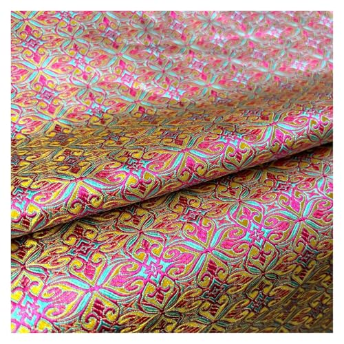 Jacquard-Gewebe Seidensatin-Brokat-Jacquardstoff mit Vintage-Blumenadern for Nähen von Mänteln, Vorhängen, Tischdecken, Sofakissen und Röcken, Kleidung(Yellow pink) von UALXPAO