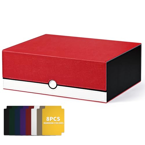 UAONO Karten-Aufbewahrungsbox für Sammelkarten, 1800+ PU-Leder, Commander-Kartendeck-Hülle, Magnetverschluss, Kartenhalter, passend für magische Spielkarten (Rot und Weiß) von UAONO