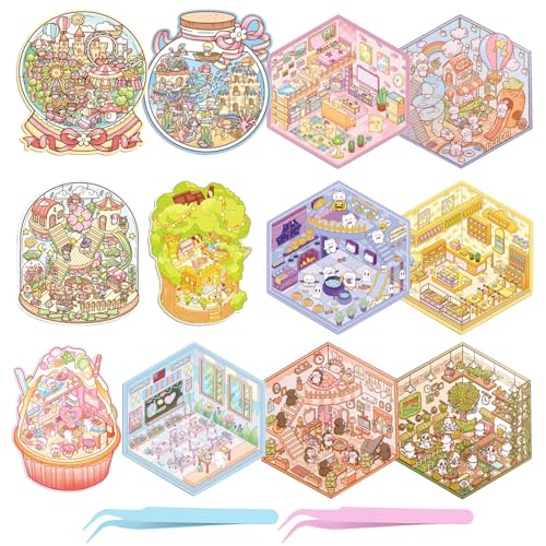 UBERMing 12 Pcs DIY 3D Sticker House Set mit 2 Pinzette, Hausaufkleber 3D Miniature Scene Stickers, Aufkleber Scene Selbermachen von Kaffeehaus Bäckerei Vergnügungspark für Erwachsene und Kinder UBERMing 12 Pcs DIY 3D Sticker House Set mit 2 Pinzette, Hausaufkleber 3D Miniature Scene Stickers, Aufkleber Scene Selbermachen von Kaffeehaus Bäckerei Vergnügungspark für Erwachsene und Kinder von UBERMing