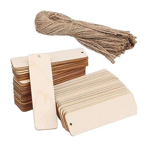 UBERMing 36 Stück Holz Blanko Lesezeichen Set 12 x 3.2 cm Rechteck Leeres Lesezeichen mit Löchern und Seilen für DIY Handwerk Lesezeichen und Geschenke Tags von UBERMing
