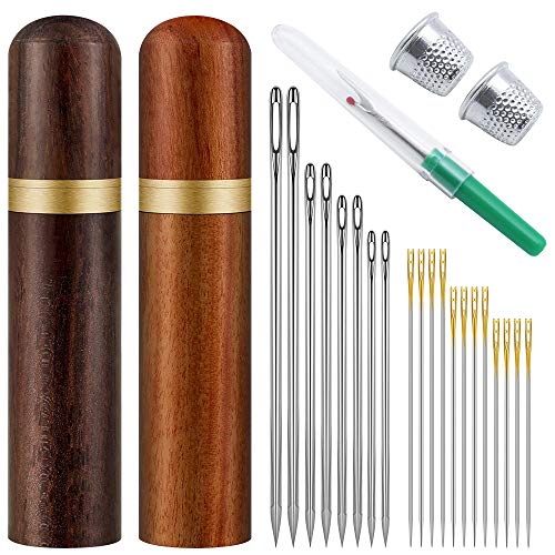 UBERMing Leder Nadel Set 2 Stücke Nadeln Box aus Holz mit Hand Nähen Nadel Große Augen Nähnadeln Fingerhut Nahttrenner für Leder Handwerk Hand Nähen Stricken UBERMing Leder Nadel Set 2 Stücke Nadeln Box aus Holz mit Hand Nähen Nadel Große Augen Nähnadeln Fingerhut Nahttrenner für Leder Handwerk Hand Nähen Stricken von UBERMing