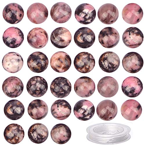 100 wunderschöne schwarze Rhodonit-Perlen, natürliche Edelsteine, lose Perlen, 8 mm, glatt, rund, DIY-Armband, Halskette für Schmuckherstellung (Rosa, Schwarz, Rhodonit, 8 mm) von UBJSFASASND