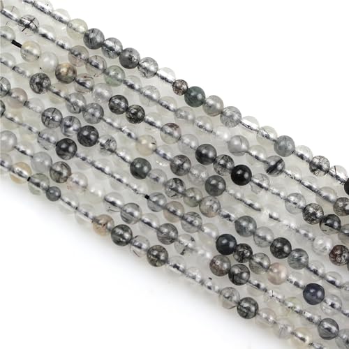 225 Stück natürliche kleine Steinperlen, 3 mm, schwarzer Rutilquarz, rund, glatt, lose Edelsteinperlen für Schmuckherstellung, Armbänder, Ohrringe, Halsketten, Zubehör von UBJSFASASND