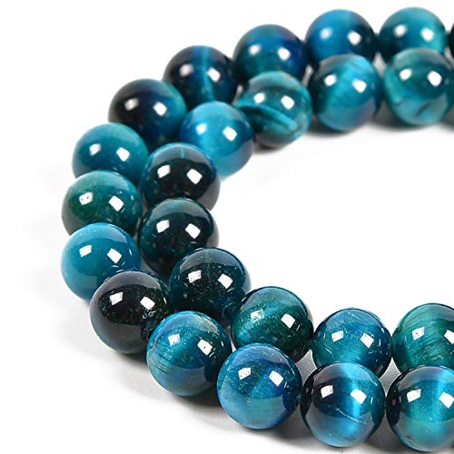 36 Stück 10 mm natürlicher Aquamarin-Tigerauge-Edelstein, rund, Abstandshalter, lose Steinperlen für Schmuckherstellung, 39,4 cm, 1 Strang (Aquamarin-Tigerauge, 10 mm, 36 Perlen) von UBJSFASASND