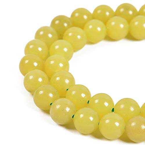 45 Stück 8 mm natürliche gelbe Jade-Edelsteine, runde Abstandshalter, lose Steinperlen für Schmuckherstellung, 39,4 cm, 1 Strang (gelbe Jade, 8 mm, 45 Perlen) von UBJSFASASND