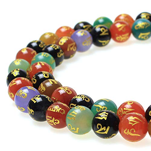 Bestseller Natursteinperlen, mehrfarbiger Achat, 6 Wörter, Mantrasperlen, rund, lose Perlen für Schmuckherstellung, DIY, Armband, Halskette (12 mm) von UBJSFASASND