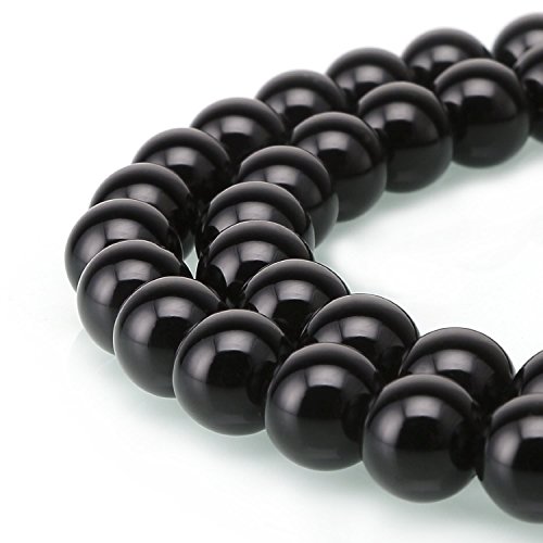 GC6-10 Edelstein-Perlen aus natürlichem schwarzem Achat, rund, lose Perlen, 10 mm, Abstandshalter (34–36 Stück) für Bastelarbeiten, Schmuckherstellung, 1 Strang von UBJSFASASND