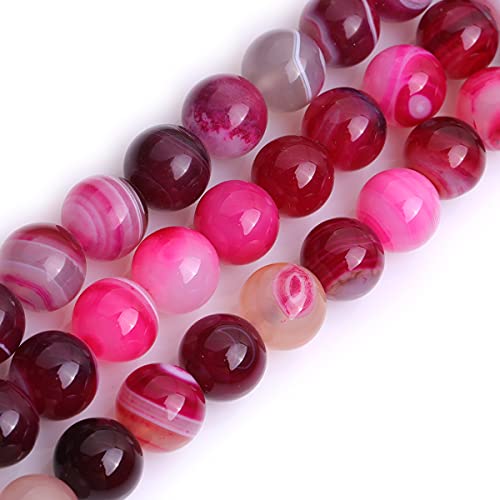 GEM-Inside Natürliche 12 mm rosa pflaumengebänderte Achat-Edelsteine, lose Perlen, rund, Energiestein, handgefertigte Perlen für Schmuckherstellung, Schmuckherstellung, Perlenzubehör für Frauen von UBJSFASASND