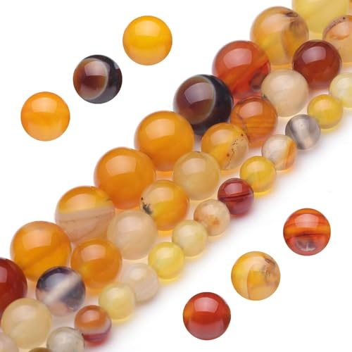 Natürliche Edelsteinperlen zur Schmuckherstellung, 10 mm Bernstein-Achat, poliert, rund, glatt, echte Steinperlen, rote Perlen für Armband, Halskette, 38,1 cm (Bernstein-Achat, 10 mm) von UBJSFASASND