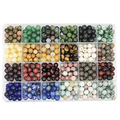 Natürliche runde Edelsteinperlen, 8 mm, lose glatte Perlen für Armbänder, Halsketten, Ohrringe, Schmuckherstellung, 1 mm Lochgröße, DIY, Box verpackt (24 Material-4, 8 mm) von UBJSFASASND