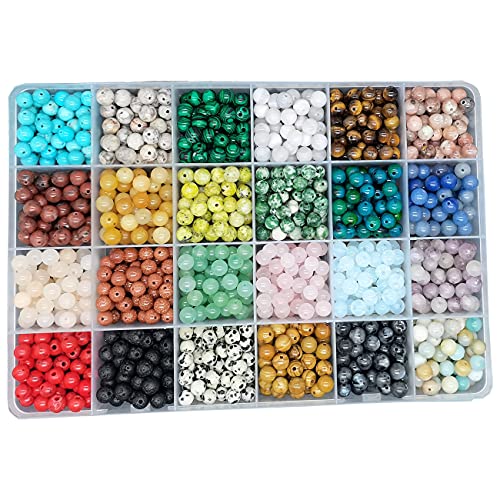 Natürliche und synthetische runde Steinperlen, 6 mm, lose Edelstein-Perlen, Lochgröße 1 mm, zum Selbermachen, glatte Perlen für Armbänder, Halsketten, Ohrringe, Schmuckherstellung, Box verpackt (24 Natürliche und synthetische runde Steinperlen, 6 mm, lose Edelstein-Perlen, Lochgröße 1 mm, zum Selbermachen, glatte Perlen für Armbänder, Halsketten, Ohrringe, Schmuckherstellung, Box verpackt (24 von UBJSFASASND