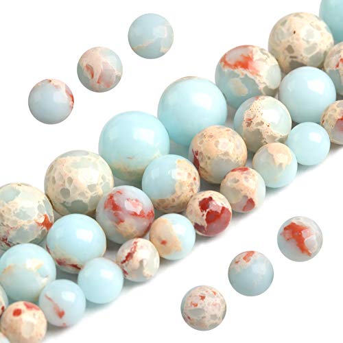 Natursteinperlen, 10 mm, himmelblauer Jaspis, poliert, rund, glatt, Edelsteinperlen für Erwachsene, 38,1 cm (Himmelblauer Jaspis, 10 mm) von UBJSFASASND