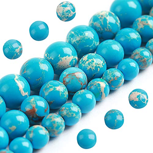Natursteinperlen, 6 mm, Meeresblauer Jaspis, poliert, rund, glatt, Edelsteinperlen für Schmuckherstellung, Erwachsene, 38,1 cm (Meeresblauer Jaspis, 6 mm) von UBJSFASASND
