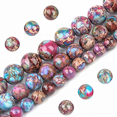Natursteinperlen, 6 mm, bunt, imperialer Jaspis, poliert, rund, glatt, Edelsteinperlen für Schmuckherstellung, Erwachsene, 38,1 cm (15 Zoll) (Bunter kaiserlicher Jaspis, 6 mm) von UBJSFASASND