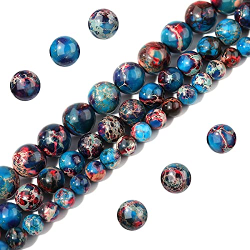 Natursteinperlen, 6 mm, rot-blau, kaiserlicher Jaspis, poliert, rund, glatt, Edelsteinperlen für Schmuckherstellung, Erwachsene, 38,1 cm (Rot/Blauer kaiserlicher Jaspis, 6 mm) von UBJSFASASND