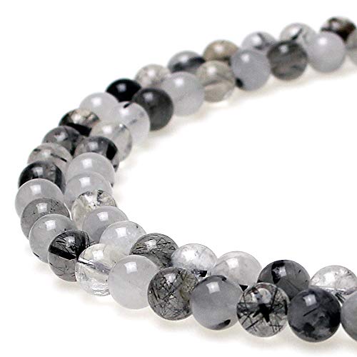 Rare Collection Natursteinperlen, schwarzes Haar, Quarz, runde lose Perlen für Schmuckherstellung, DIY, Armband, Halskette (8 mm) von UBJSFASASND
