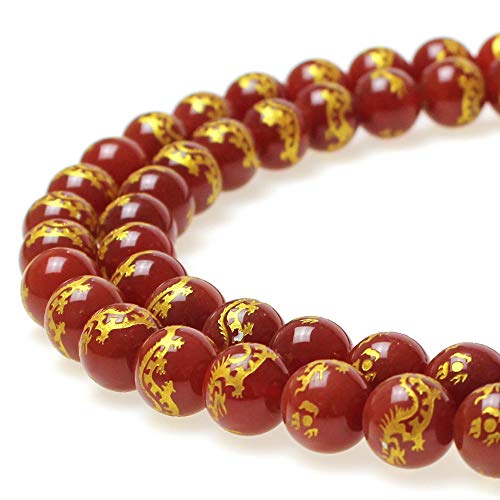 Rare Collection Perlen aus natürlicher roter Achat, geschnitztes Drachenmuster, rund, lose Perlen für Schmuckherstellung, DIY, Armband, Halskette (10 mm) von UBJSFASASND