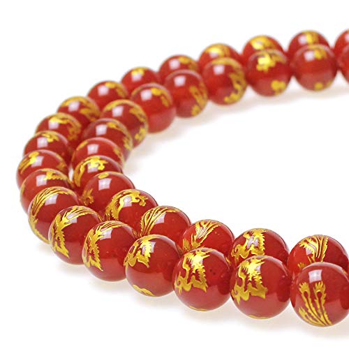 Rare Collection Runde lose Perlen aus natürlicher roter Achat, geschnitzt, Phönix-Muster, für Schmuckherstellung, DIY, Armband, Halskette (10 mm) von UBJSFASASND
