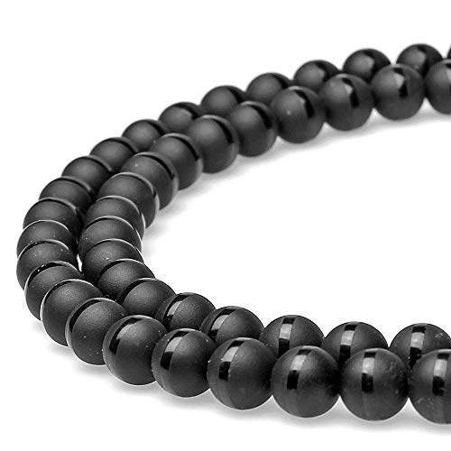 Runde Steinperlen, natürlich, matt, mattiert, einreihig, schwarzer Achat, Onyx, lose Perlen werden im Schmuckdesign verwendet, um Armbänder und Halsketten herzustellen (6 mm) von UBJSFASASND