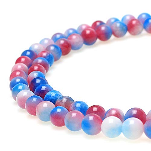 Runde lose Perlen aus natürlichem rot-blau-weißem Chalcedon für Schmuckherstellung, DIY, Armband, Halskette (10 mm) von UBJSFASASND